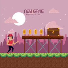 Poster - Pixelated urban videogame scenery vector illustration graphic design