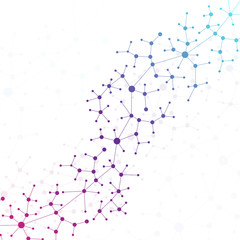 Fototapete - Graphic background molecule and communication. Colorful dots with connections for your design, illustration