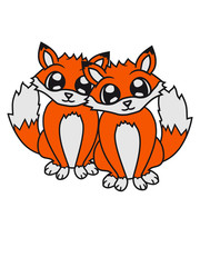 2 paar pärchen liebe verliebt freunde sitzend süß niedlich klein kind fuchs schön design cool comic cartoon clipart logo tier wald