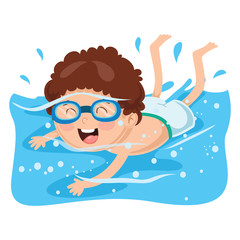 Wall Mural - Vector Illustration Of Kid Swimming