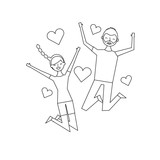 Fototapeta Psy - couple of young people in love heart romantic vector illustration thin line