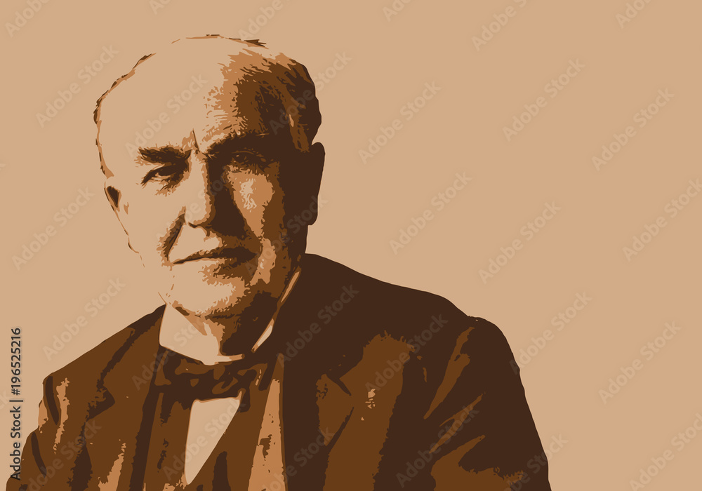 Edison - portrait - Thomas Edison - inventeur -électricité - industriel - cinéma - invention - obrazy, fototapety, plakaty 