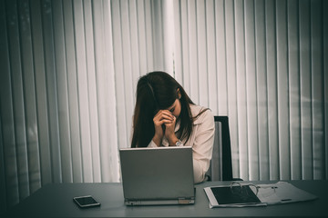 Business woman stress from hard work on the desk at office,thailand people no have idea,Secretary strain