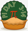 Pie with Pi Symbol and Round Chalkboard for Pi Day, Vector Illustration