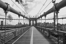 View Of Brooklyn Bridge Walkway, B&W, New York, USA