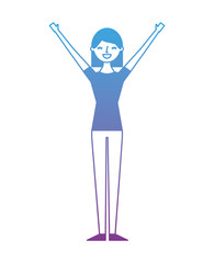 Poster - young woman people character gesturing with arms vector illustration degrade color design