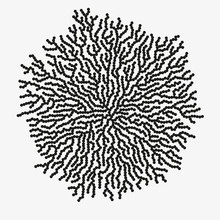 Monochrome Abstract Vector Illustration With Organic Shape Made Of Round Particles. Modern Scientific Background With Growing Microscopic Bacteria. Schematic Generative Fungus. Element Of Design.