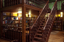 Library With A Wooden Stairs