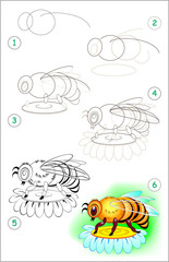 Wall Mural - page shows how to learn step by step to draw a bee. developing children skills for drawing and color