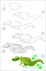 Wall Mural - page shows how to learn step by step to draw a cute crocodile. developing children skills for drawin