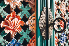 Korean Traditional Flower Pattern Wooden Door