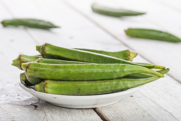 Wall Mural - Fresh Green Okra ( Abelmoschus esculentus )