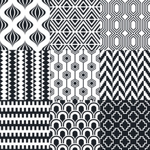 Seamless Geometric Black White Monochromatic Background Set