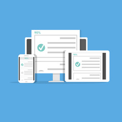 Online quiz, test, survey or checklist. Exam list. E-education concept. Vector illustration.