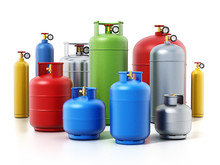 Multi-colored Gas Cylinders Isolated On White Background. 3D Illustration
