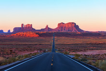  Scenic View Of Monument Valley In Utah At Sunrise,  United States.