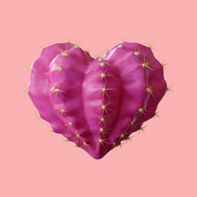 3d Render Realistic Pink Cactus In A Heart Shape