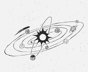 Wall Mural - solar system.Planets and Sun.Hand drawn doodle design.Vector illustration on white background