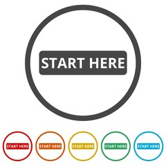 Start here sign, Start here icon, Start here button, 6 Colors Included