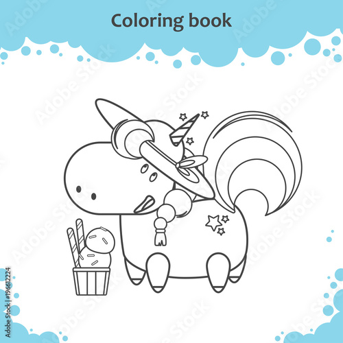Cute Unicorn With Hat And Ice Cream Coloring Page For Kids Buy