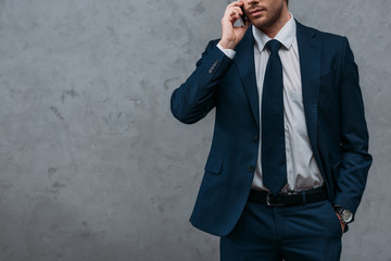 Wall Mural - cropped shot of handsome businessman talking by phone