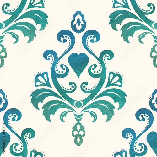 Obraz w ramie Watercolor seamless wallpapers in the style of Baroque . Illustration