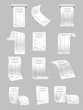 Vector illustration set of paper print checks and bills vector elements. Retail ticket isolated object, realistic atm bill, financial invoice on gray background.