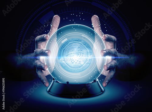 Fotomural Hands On Crystal Ball And Cryptocurrency