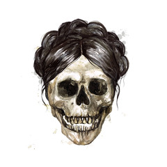 Wall Mural - Human Skull - Female. Watercolor Illustration.