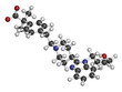 Bilastine antihistamine drug molecule. 3D rendering. Atoms are represented as spheres with conventional color coding: hydrogen (white), carbon (grey), nitrogen (blue), oxygen (red).