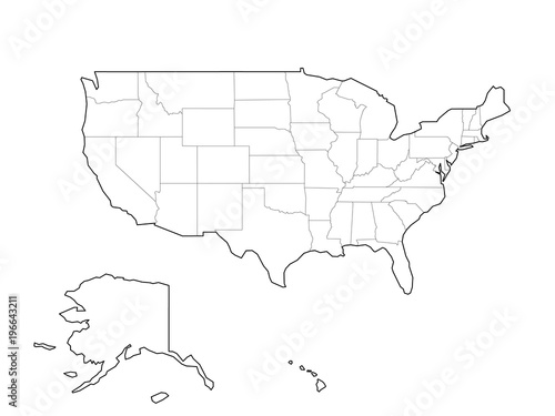 Obraz na płótnie Mapa przeglądowa puste czarny wektor z USA, Stany Zjednoczone Ameryki.