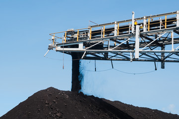 Wall Mural - Coal stacker and Coal Reclaimer are mining machinery, or mining equipment in the mining industry that large or huge machine used in bulk material handling in stockpile as the Coal Production