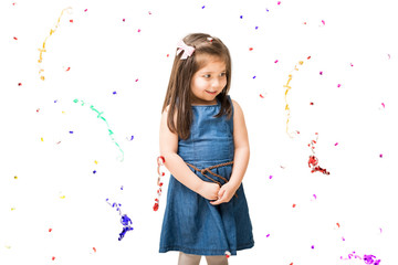 Poster - Cute little girl with confetti falling around