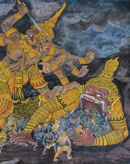  Mural fresco of Ramakien epic at the Grand Palace in Bangkok, Thailand