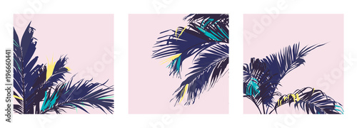 Naklejka - mata magnetyczna na lodówkę Liście tropikalnej palmy na pastelowym tle
