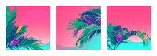 3 Tropical Leafs Square Neon Gradient