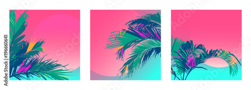 Fotografía 3 Tropical Leafs square neon gradient