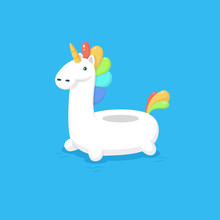 Colorful Unicorn Float In The Water Vector Flat Illustration