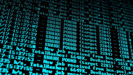 mining cryptocurrency process program on display pc. using software. share found.