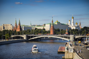 A view of the Kremlin from across the Moscow River in Moscow, Russia.