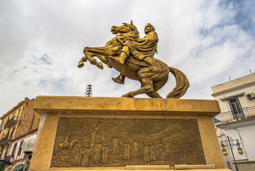 mascara - june 09, 2017: statue of the hero amir abd el-kader in mascara, algeria