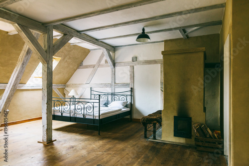 Rustic Bedroom In Frame House Buy This Stock Photo And Explore