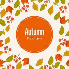 Wall Mural - Autumn leaves fall on border vector illustration. Background with hand drawn autumn leaves. Design elements.