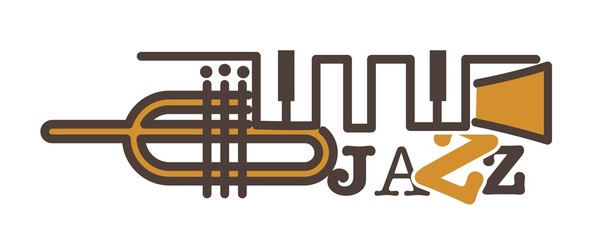 Wall Mural - Jazz promotional emblem with abstract golden pipe and keys