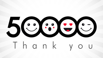 Poster - Thank you 50000 followers numbers. Congratulating black and white networking thanks, net friends image in two 2 colors, customers 50 000 likes, % percent off discount. Round isolated smiling people