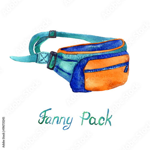 Fotografía Fanny (Belt) Pack type of bag in blue, orange and turquoise colors palette, hand