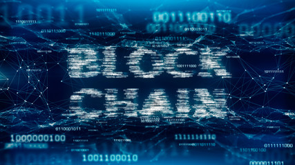 Wall Mural - block chain concept - block chain word with binary code and network connections. 3d rendering