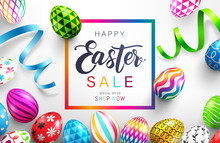 Easter Day Sale Banner Background Template With Colorful Painted Easter Eggs.Vector Illustration EPS10
