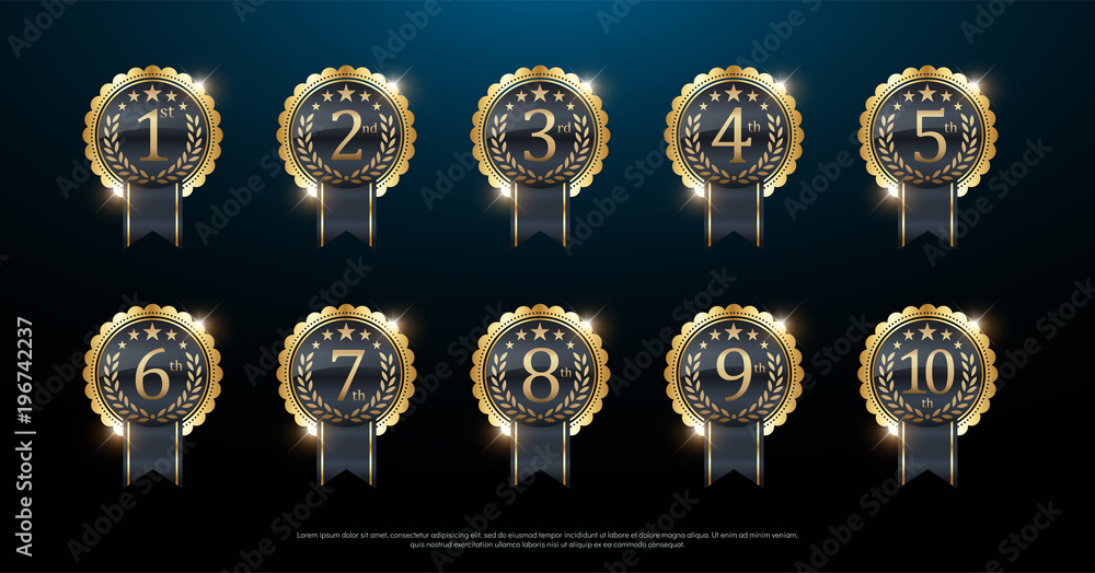 Award golden label of First, second and third winner. 1st, 2nd, 3rd ...