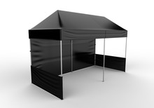 Promotional Advertising Outdoor Event Trade Show Canopy Tent Mobile Marquee. Mock Up, Template. 3d Render Illustration Isolated On White Background. Ready For Your Design. Product Advertising.